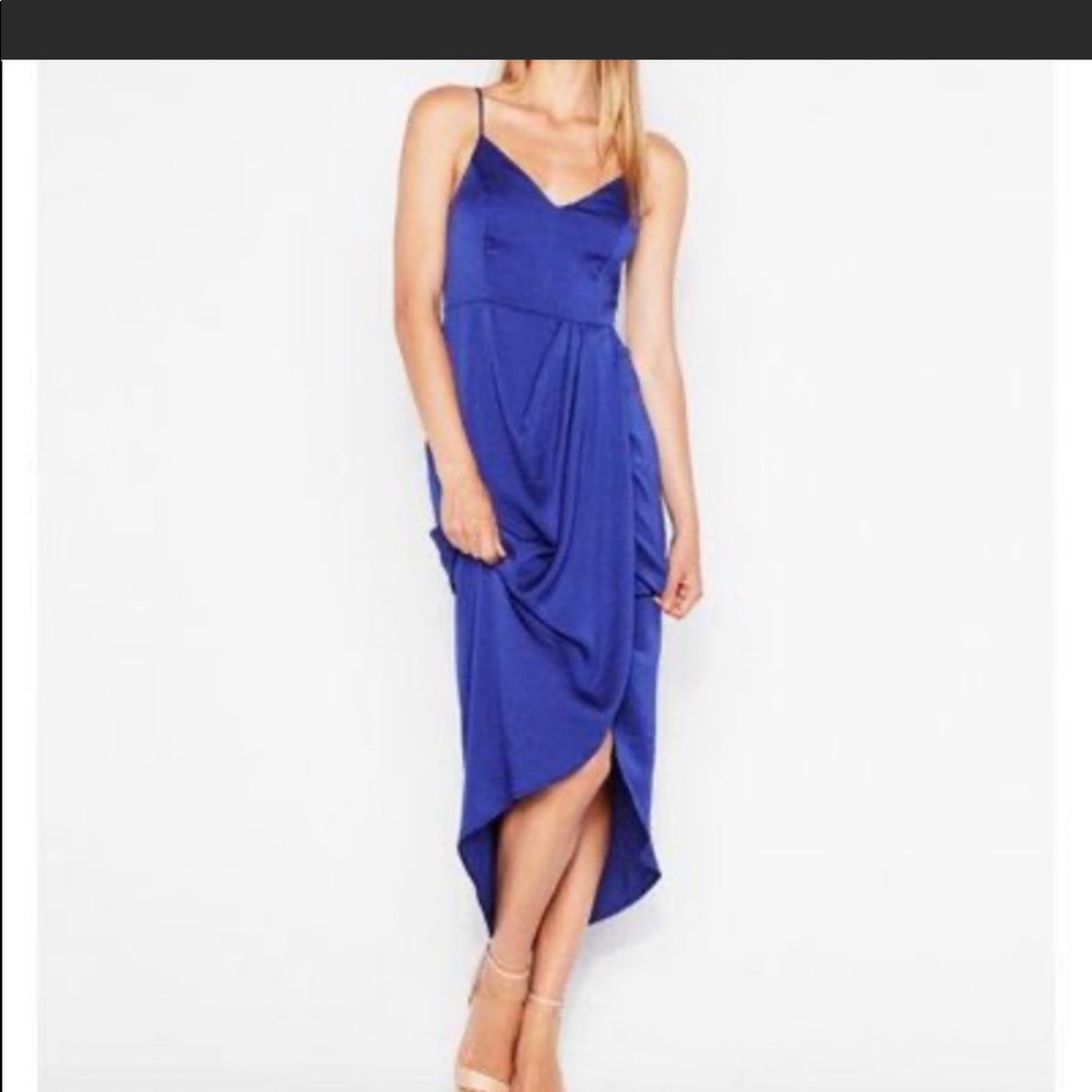 Express Blue Satin Wrap Dress
